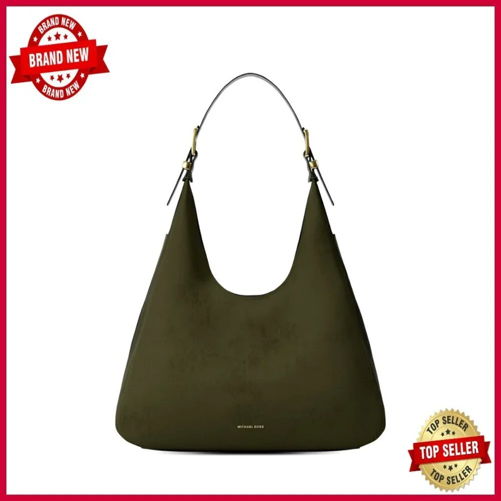 Large Nubuck Hobo Shoulder Bag with Adjustable Strap and Magnetic Closure